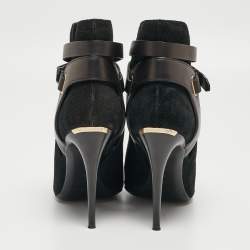 Pre Owned Burberry  Black Suede and Leather Ankle Boots Size 38