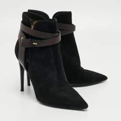 Pre Owned Burberry  Black Suede and Leather Ankle Boots Size 38