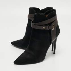 Pre Owned Burberry  Black Suede and Leather Ankle Boots Size 38
