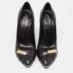 Pre Owned Burberry Black Leather Strappy Logo Pumps Size 38