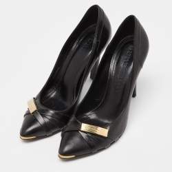 Pre Owned Burberry Black Leather Strappy Logo Pumps Size 38