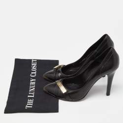 Pre Owned Burberry Black Leather Strappy Logo Pumps Size 38