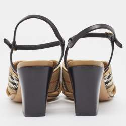 Burberry Beige/Black House Check Woven Canvas and Leather Cross Strap Sandals Size 40