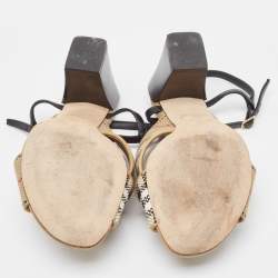 Burberry Beige/Black House Check Woven Canvas and Leather Cross Strap Sandals Size 40