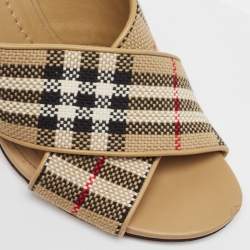 Burberry Beige/Black House Check Woven Canvas and Leather Cross Strap Sandals Size 40