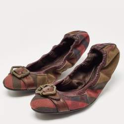 Burberry Multicolor Leather and Check Canvas Glengall Scrunch Ballet Flats Size 38