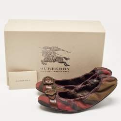 Burberry Multicolor Leather and Check Canvas Glengall Scrunch Ballet Flats Size 38