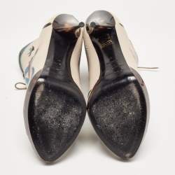 Pre Owned Burberry Grey Leather Flower Prints Ankle Boots Size 37