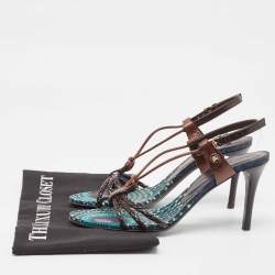 Pre Owned Burberry Brown Braided Leather Slingback Sandals Size 36