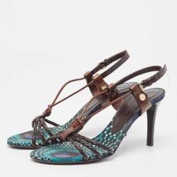 Pre Owned Burberry Brown Braided Leather Slingback Sandals Size 36