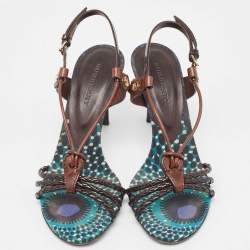 Pre Owned Burberry Brown Braided Leather Slingback Sandals Size 36