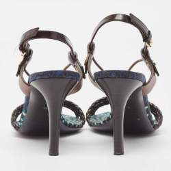 Pre Owned Burberry Brown Braided Leather Slingback Sandals Size 36