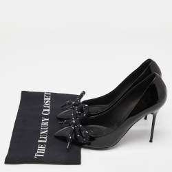 Pre Owned Burberry Black Patent Leather Finsbury Bow Pointed Toe Pumps Size 38.5
