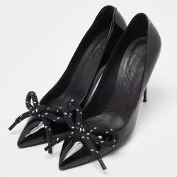 Pre Owned Burberry Black Patent Leather Finsbury Bow Pointed Toe Pumps Size 38.5