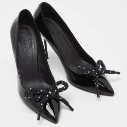 Pre Owned Burberry Black Patent Leather Finsbury Bow Pointed Toe Pumps Size 38.5