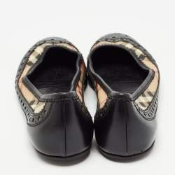 Burberry Black/Beige Canvas and Leather Ballet Flats Size 37.5