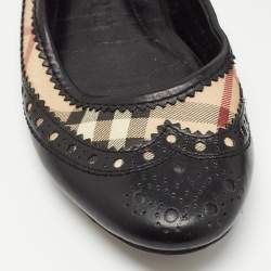 Burberry Black/Beige Canvas and Leather Ballet Flats Size 37.5