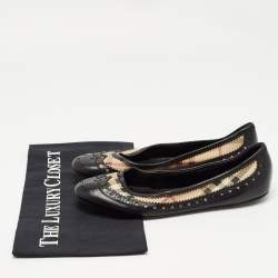 Burberry Black/Beige Canvas and Leather Ballet Flats Size 37.5