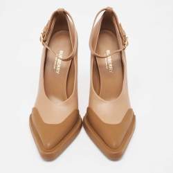 Burberry Brown Leather and Rubber Evan Ankle Strap Pumps Size 38