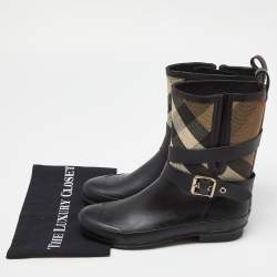 Burberry Black Rubber and House Check Canvas Rain Boots Size 39