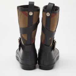 Burberry Black Rubber and House Check Canvas Rain Boots Size 39