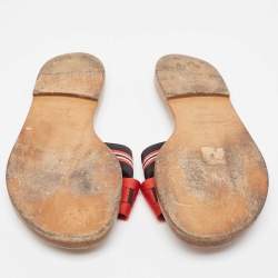 Burberry Red/Black Canvas Foley Logo Stripe Crisscross Slide Flats Size 37.5