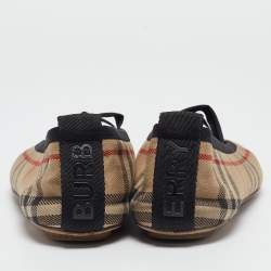 Pre Owned Burberry Black/Beige House Check Fabric Grace Ballerina Flats Size 39