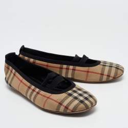 Pre Owned Burberry Black/Beige House Check Fabric Grace Ballerina Flats Size 39