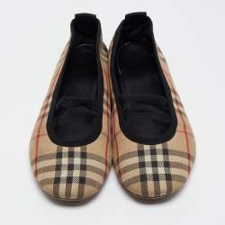 Pre Owned Burberry Black/Beige House Check Fabric Grace Ballerina Flats Size 39