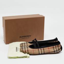 Pre Owned Burberry Black/Beige House Check Fabric Grace Ballerina Flats Size 39