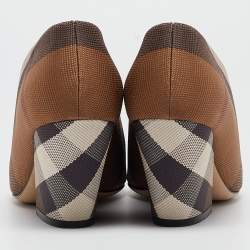Pre Owned Burberry Beige House Check Fabric Bierfield Pumps Size 38