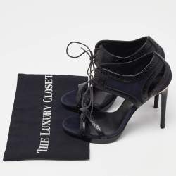 Burberry Navy Blue Suede and Black Brogue Leather Gauld Lace Up Sandals Size 36