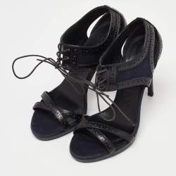 Burberry Navy Blue Suede and Black Brogue Leather Gauld Lace Up Sandals Size 36