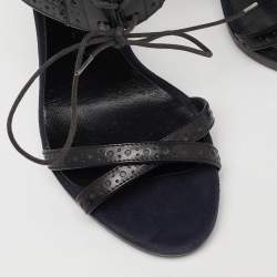Burberry Navy Blue Suede and Black Brogue Leather Gauld Lace Up Sandals Size 36