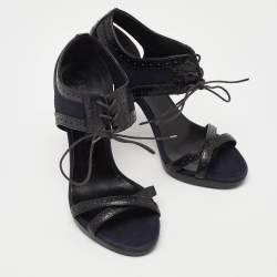 Burberry Navy Blue Suede and Black Brogue Leather Gauld Lace Up Sandals Size 36