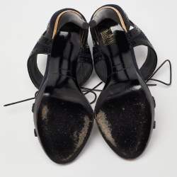 Burberry Navy Blue Suede and Black Brogue Leather Gauld Lace Up Sandals Size 36