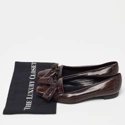 Burberry Burgundy Brogue Leather Tassel Fringe Details Loafers Size 38