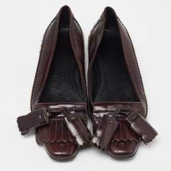 Burberry Burgundy Brogue Leather Tassel Fringe Details Loafers Size 38