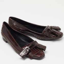 Burberry Burgundy Brogue Leather Tassel Fringe Details Loafers Size 38