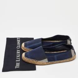 Burberry Blue Check Canvas Slip On Espadrille Flats Size 38