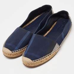 Burberry Blue Check Canvas Slip On Espadrille Flats Size 38