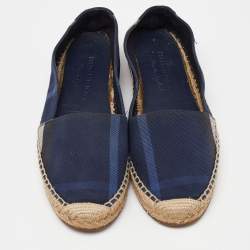 Burberry Blue Check Canvas Slip On Espadrille Flats Size 38