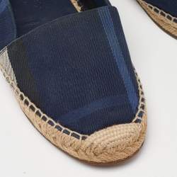 Burberry Blue Check Canvas Slip On Espadrille Flats Size 38