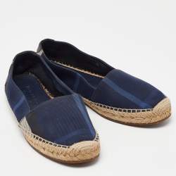 Burberry Blue Check Canvas Slip On Espadrille Flats Size 38