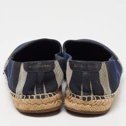 Burberry Blue Check Canvas Slip On Espadrille Flats Size 38