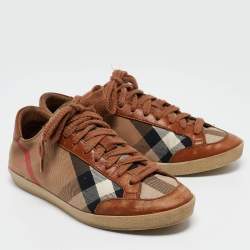 Burberry Brown Nova Check Leather and Canvas Sneakers Size 37