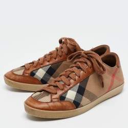 Burberry Brown Nova Check Leather and Canvas Sneakers Size 37