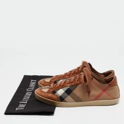Burberry Brown Nova Check Leather and Canvas Sneakers Size 37
