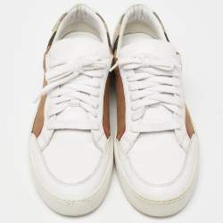 Burberry White/Beige Canvas and Leather Low Top Sneakers Size 38