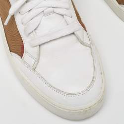 Burberry White/Beige Canvas and Leather Low Top Sneakers Size 38